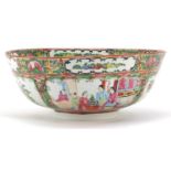 Chinese Canton porcelain bowl hand painted in the famille rose palette with figures and flowers,