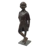 Judith Holmes Drewry, life size patinated bronze study of a young boy holding a ball, signed to