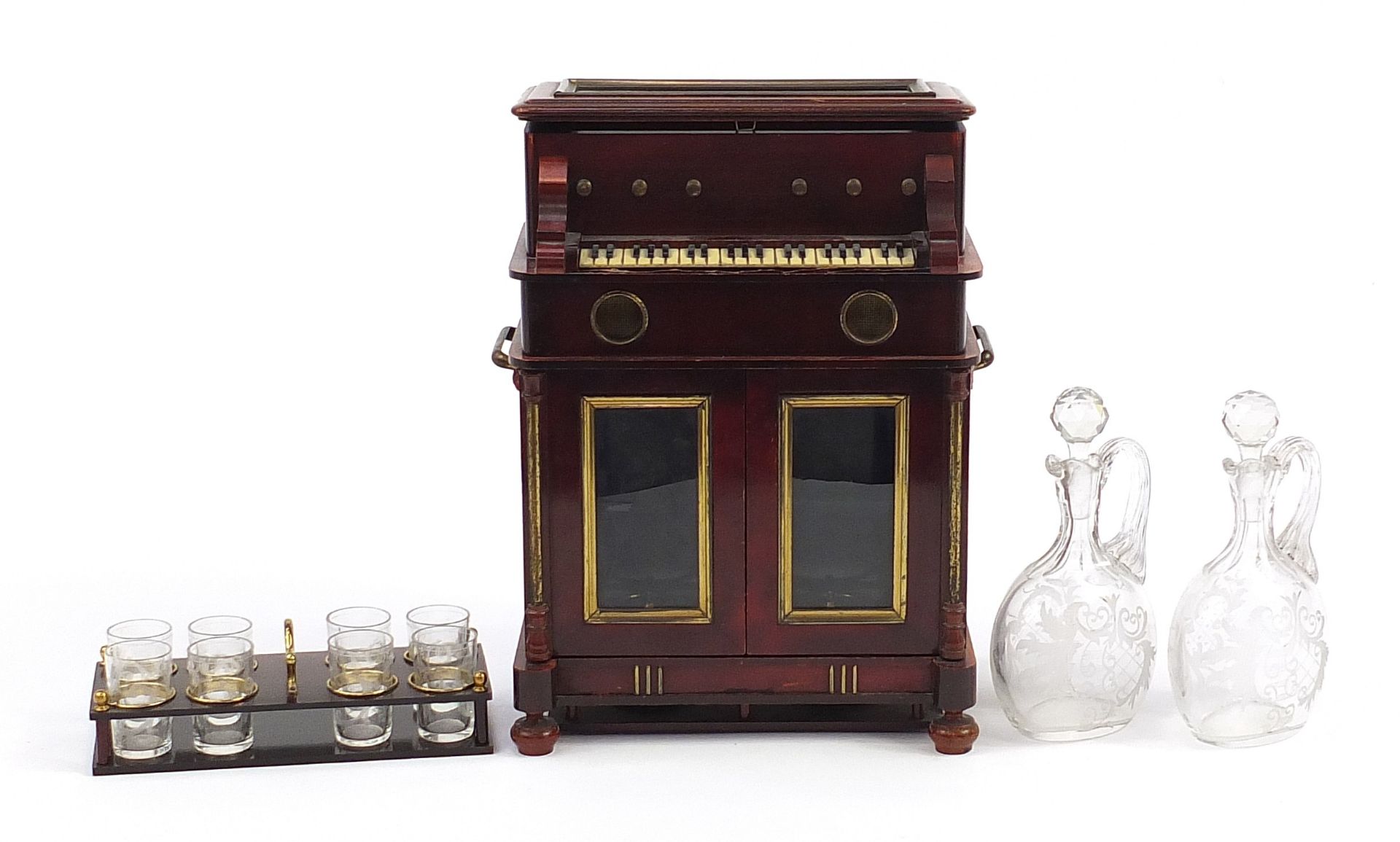 Novelty 19th century hardwood musical liqueur cabinet in the form of a piano with lift up top and - Image 2 of 12