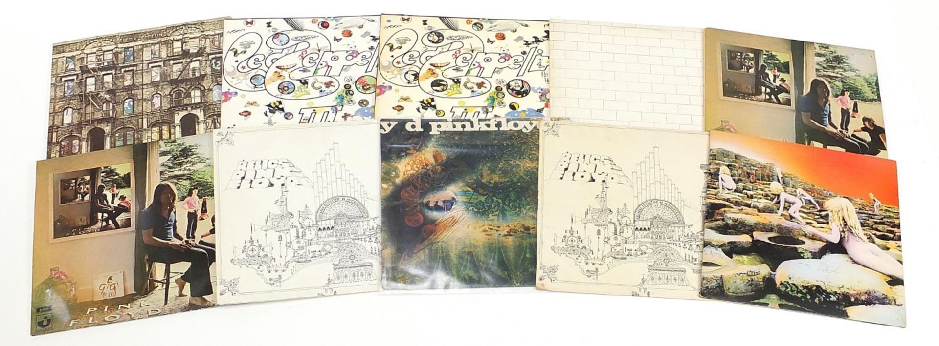 Pink Floyd and Led Zeppelin vinyl LPs including A Saucer Full of Secrets, Houses of the Holy,