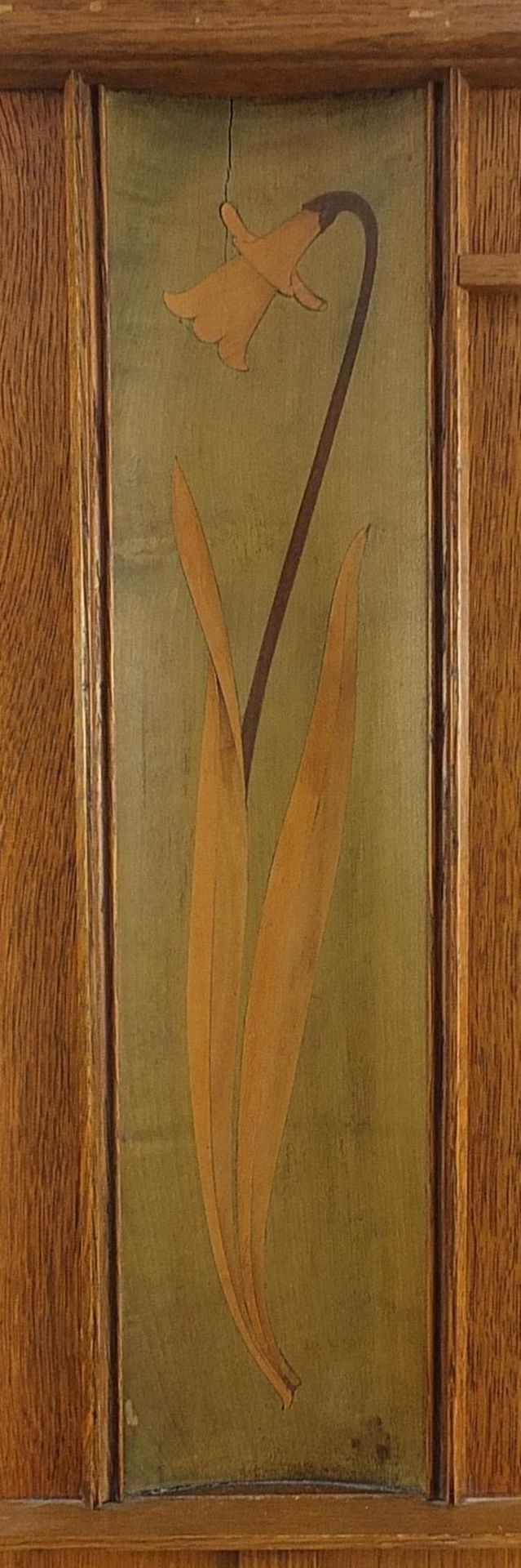 Manner of Baillie Scott, Liberty & Co Arts & Crafts oak wardrobe with mirrored door inlaid with daf - Image 3 of 5