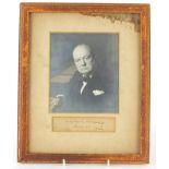 Black and white photograph of Sir Winston Churchill with ink autograph dated 1942, mounted, framed