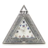 Masonic interest silver triangular pocket watch, 5cm high, 51.0g