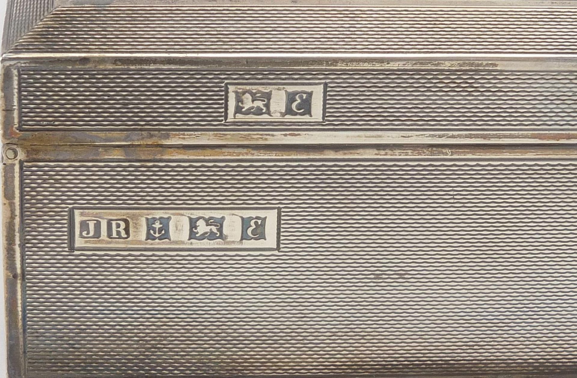 John Rose, Elizabeth II rectangular silver cigar box with engine turned decoration, 4.6cm H x 16.5cm - Image 3 of 4