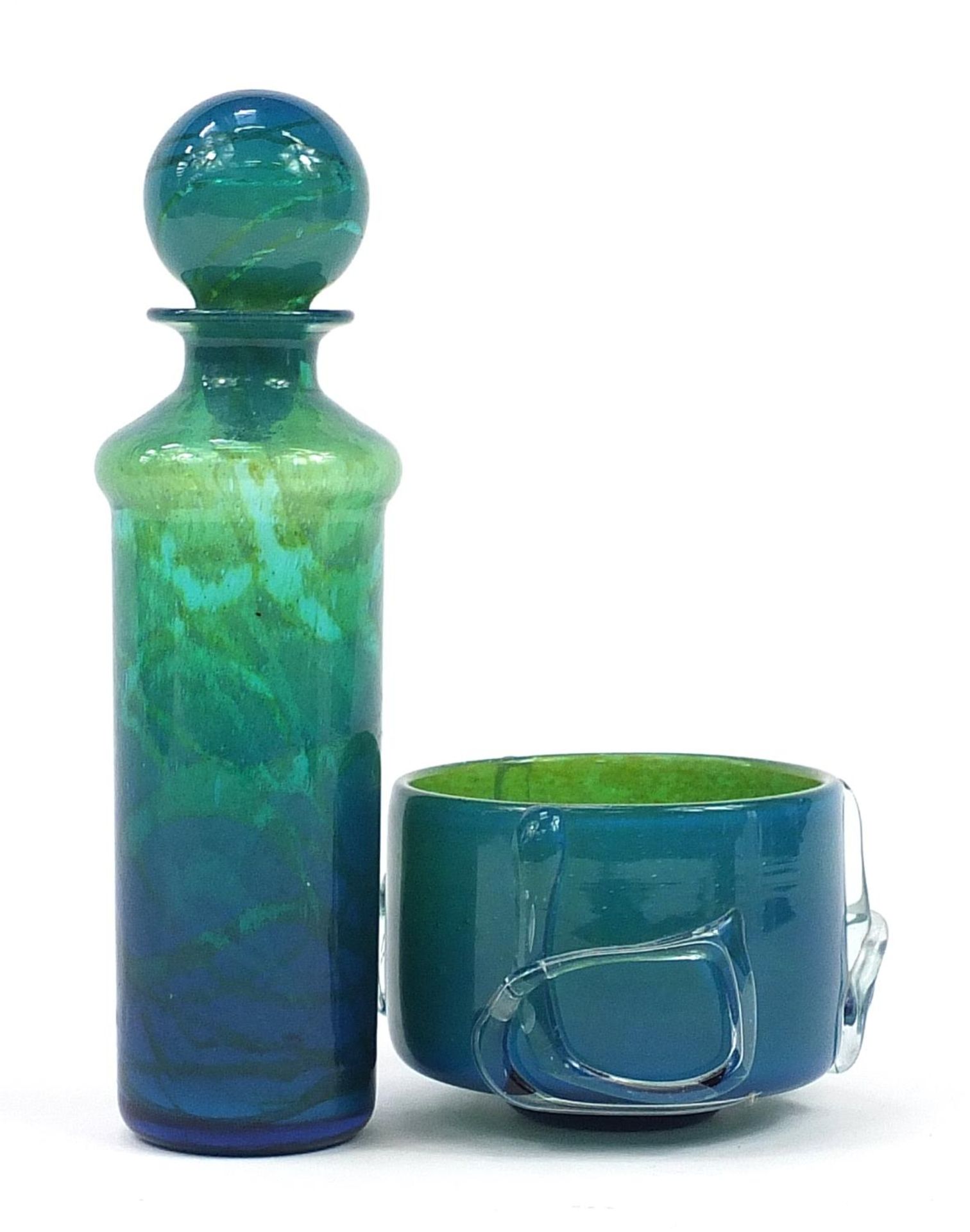 Mdina glass bowl and bottle with stopper, the largest 29cm high - Image 2 of 4