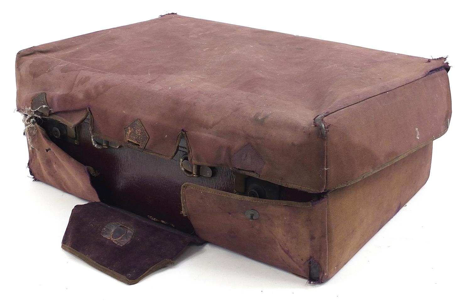 Edwardian purple leather travelling vanity case with silver mounted items including brushes, - Image 8 of 8