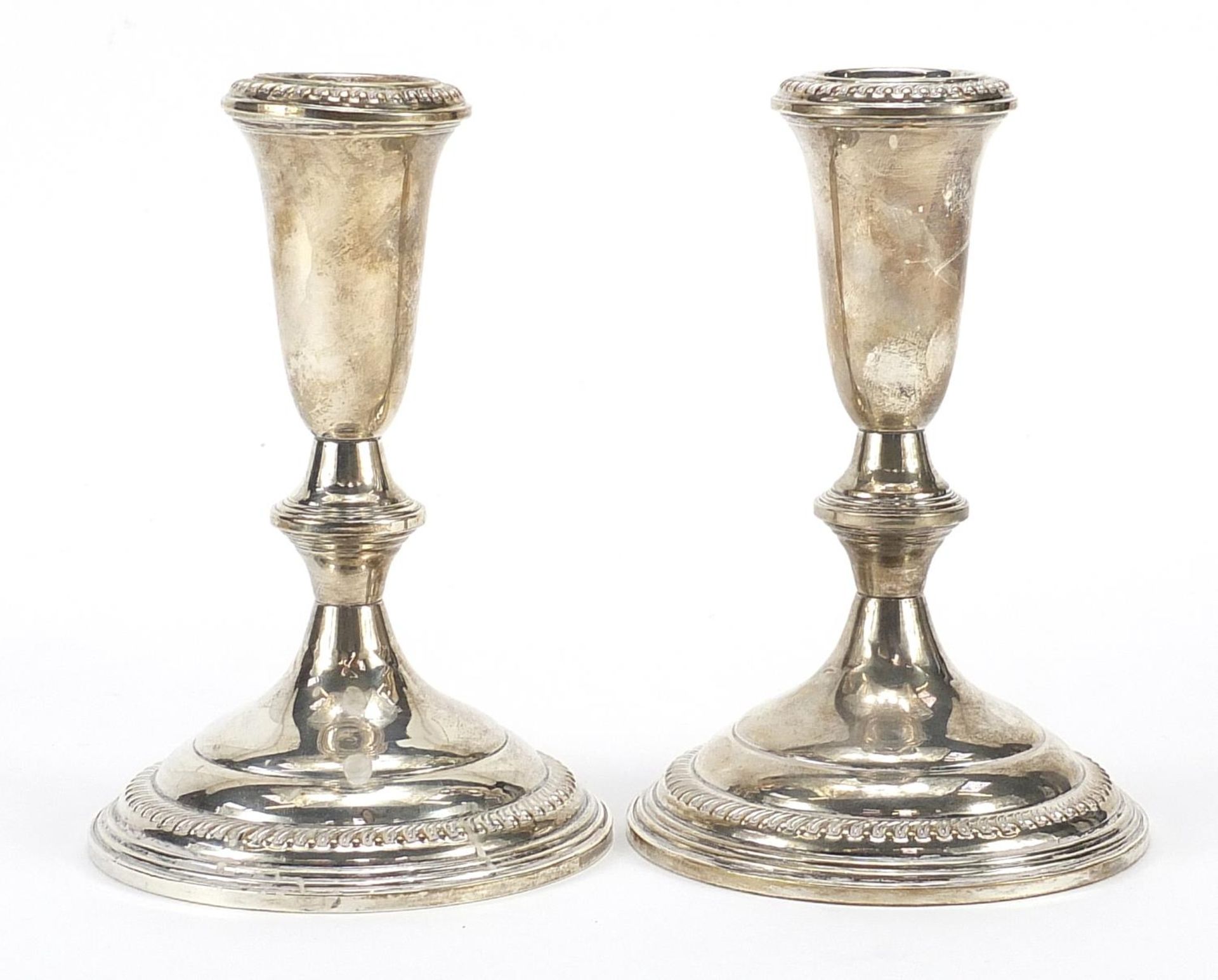 Pair of sterling silver weighted candlesticks, 14cm high, 775.0g - Image 2 of 4