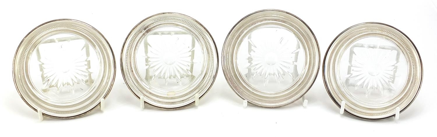 Set of four sterling silver mounted glass coasters, 9.5cm in diameter - Image 3 of 4