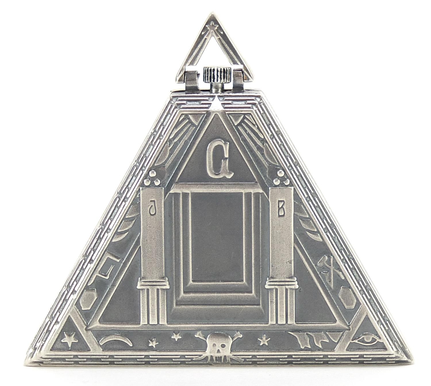Masonic interest silver triangular pocket watch, 5cm high, 51.0g - Image 2 of 4