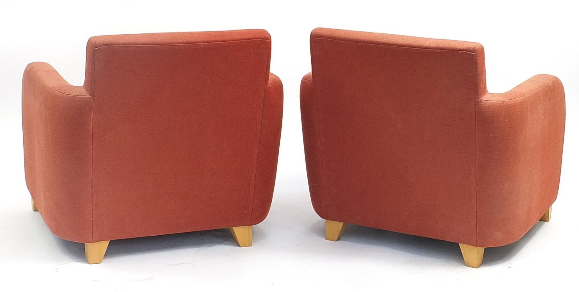 Pair of Art Deco style tub chairs with salmon upholstery, each 70cm H x 72cm W x 80cm D - Image 3 of 3