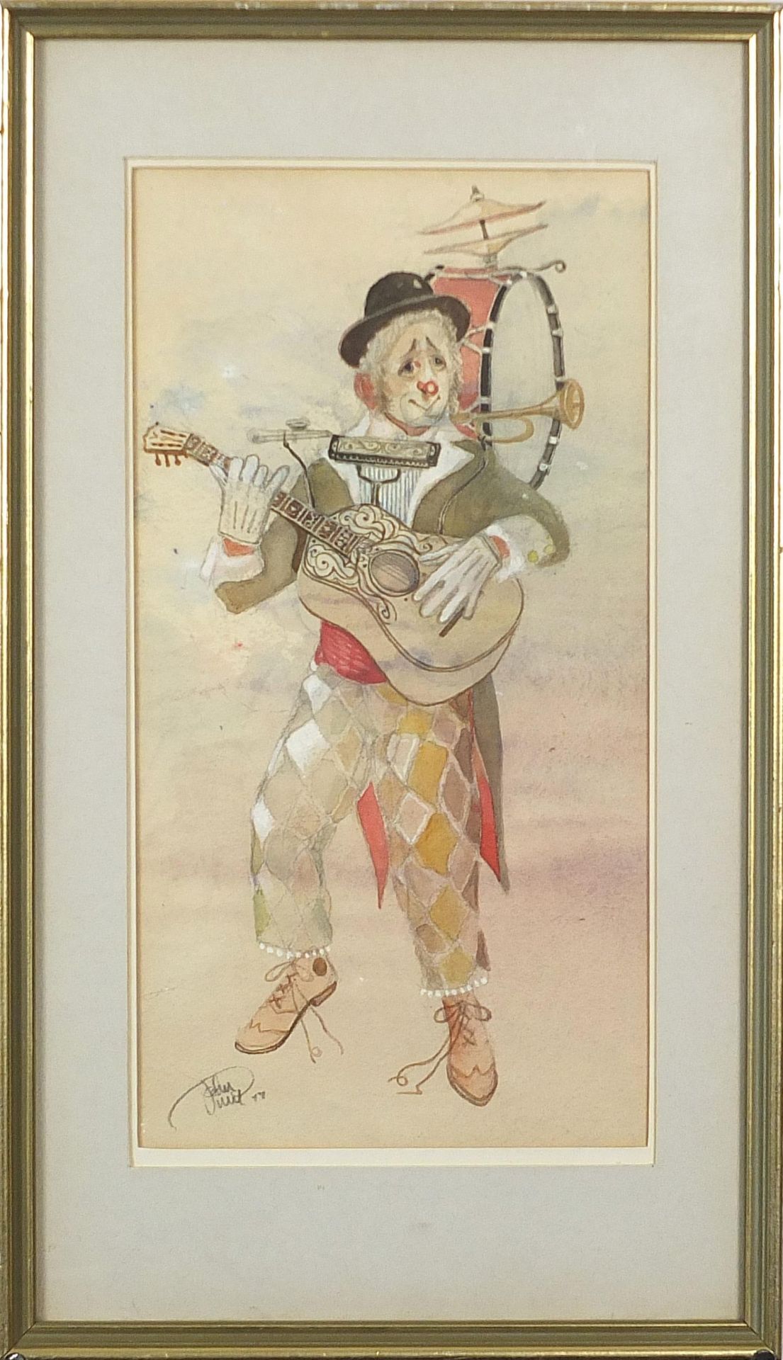 One man band and four figures, pair of heightened watercolours, indistinctly signed, possibly John - Image 9 of 12