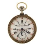 French oversized railway timekeeper pocket watch with enamelled dial, 65mm in diameter