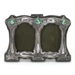 Art Nouveau style sterling silver and enamel double easel photo frame, 8cm high x 11cm wide