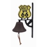 Painted cast iron Route 66 design bell, 33cm high