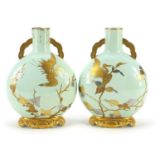 Manner of Christopher Dresser, pair of Victorian Royal Worcester aesthetic porcelain moon flasks