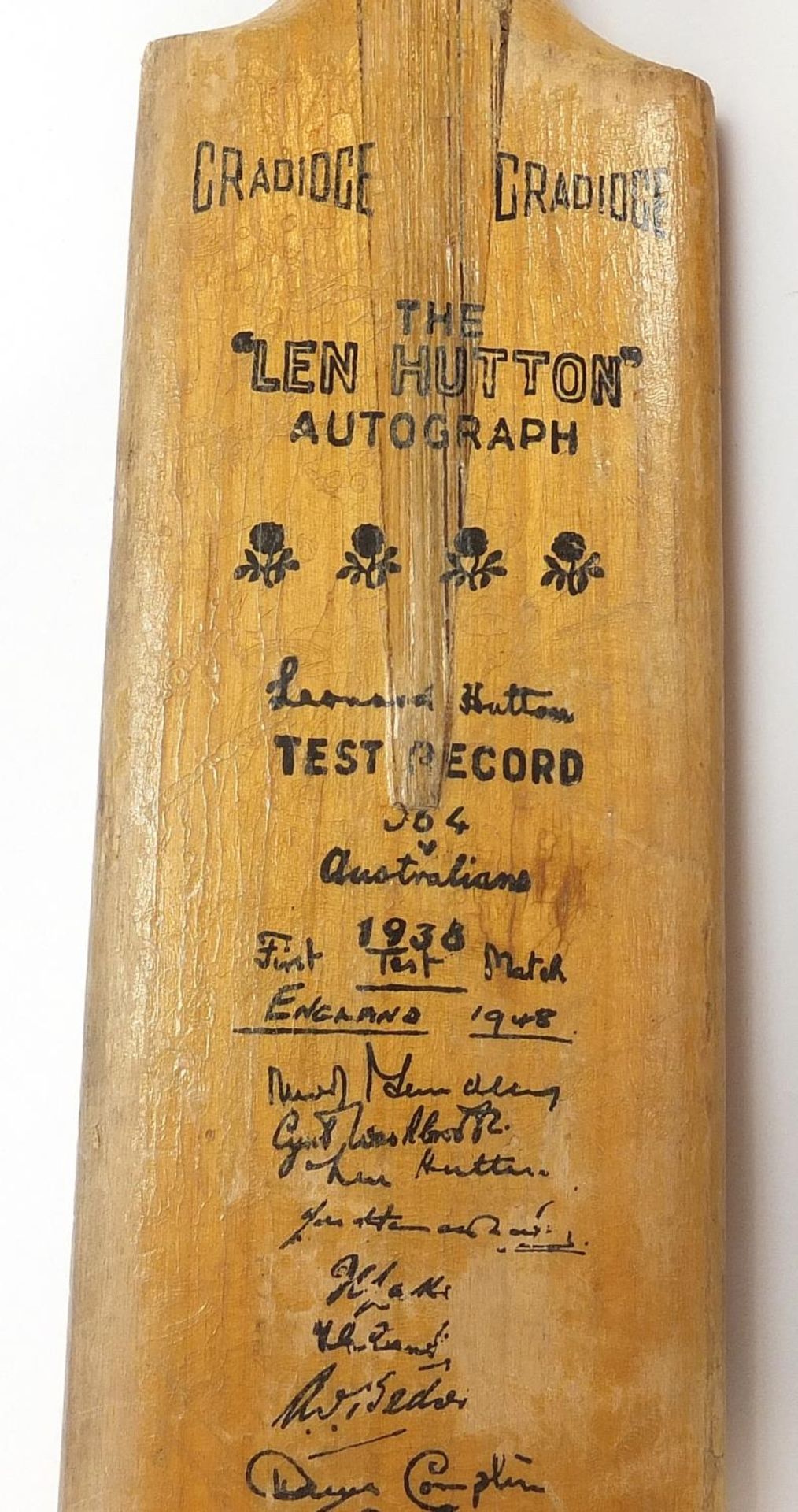 Two miniature autographed cricket bats comprising West Indies Tour 1950-60 and The Len Hutton - Image 2 of 5