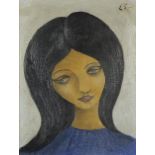 Head and shoulders portrait of a female, oil, mounted and framed, 20.5cm x 15.5cm excluding the