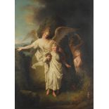 Angel, Medusa and children, Old Master style oil on board, mounted and framed, 64cm x 47cm excluding