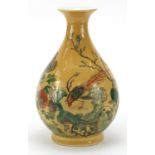 Chinese porcelain vase hand painted in the famille verte palette with a peacock amongst flowers,