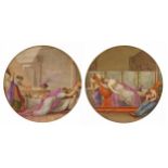 Manner of Jacques Louis David, pair of French Neo Classical style porcelain panels decorated with