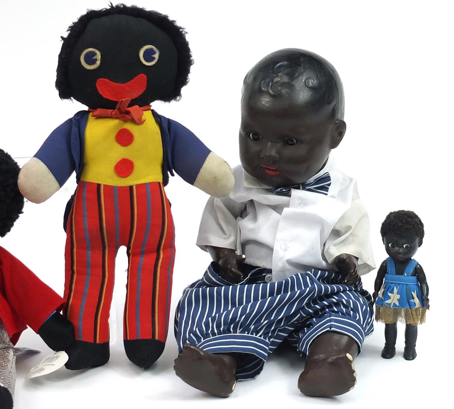 Large Armand Marseille black bisque headed doll, four soft toy Golly dolls and a miniature - Image 3 of 4