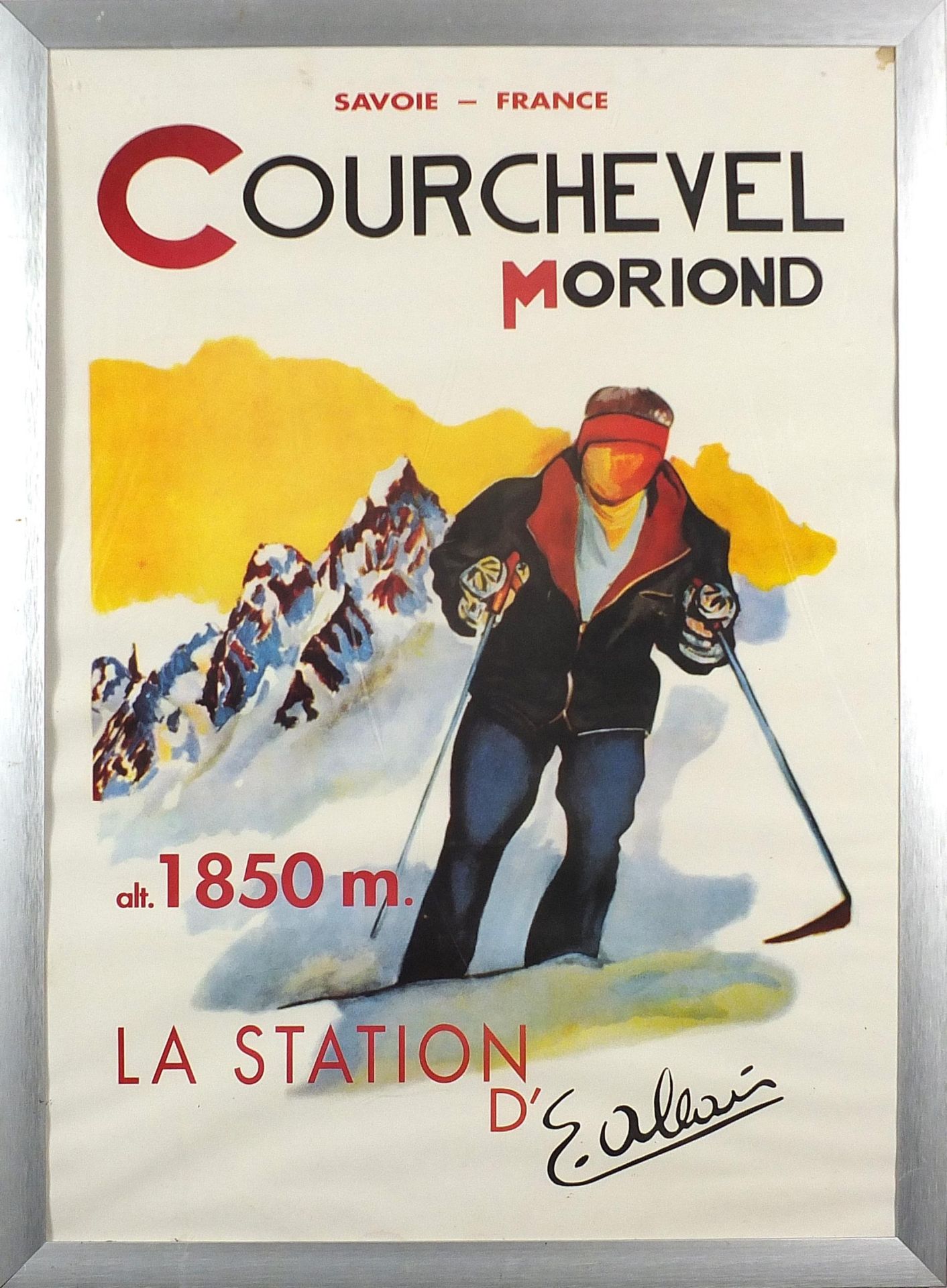 Courchevel Moriond skiing interest poster, framed and glazed, 69cm x 49cm - Image 2 of 3