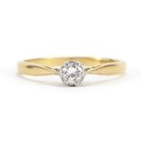 18ct gold and platinum diamond solitaire ring, size N, 2.3g