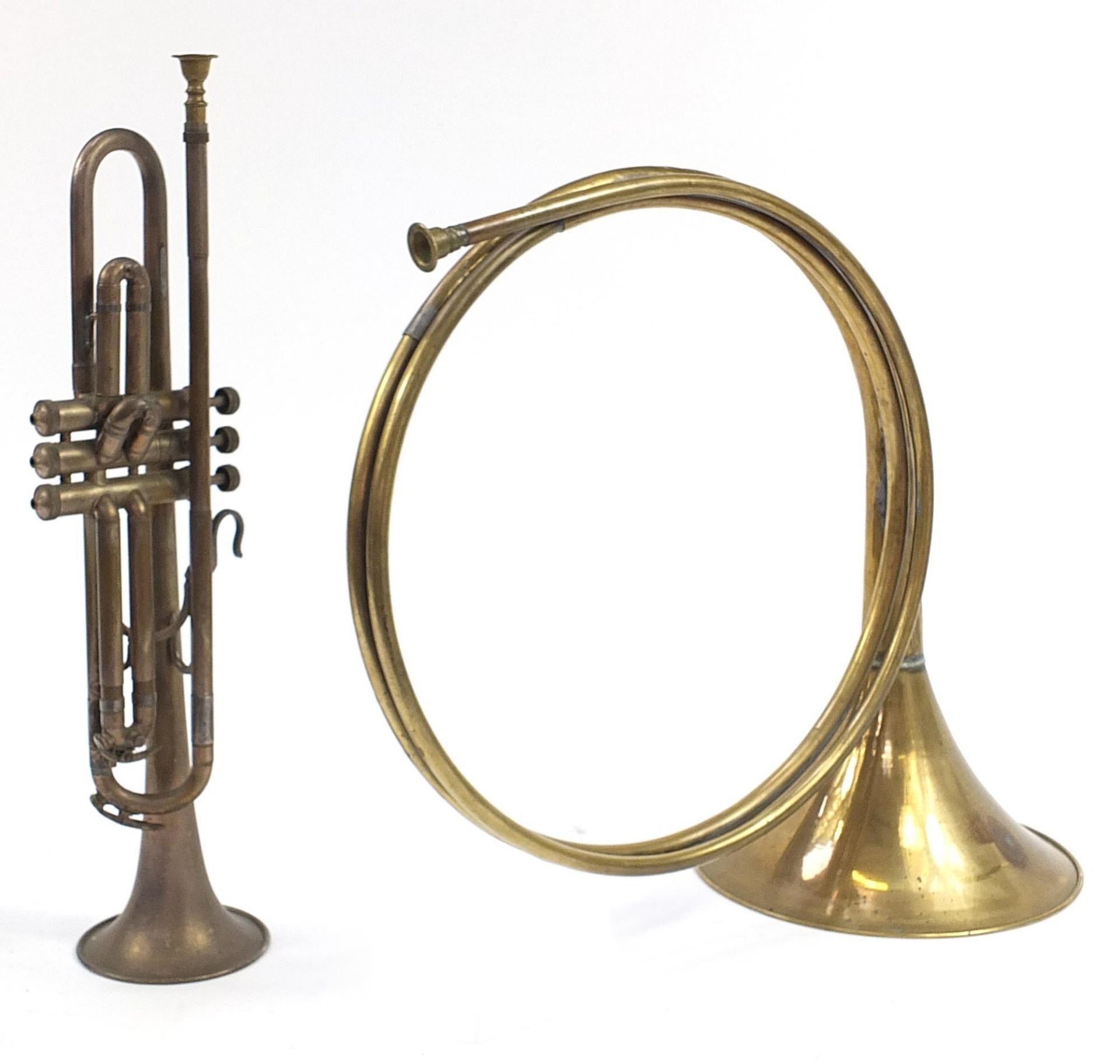 Magna trumpet and a brass horn, the largest 49cm in length - Image 2 of 3