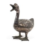 Fondica, French silver plated sculpture of a duck, 26cm high