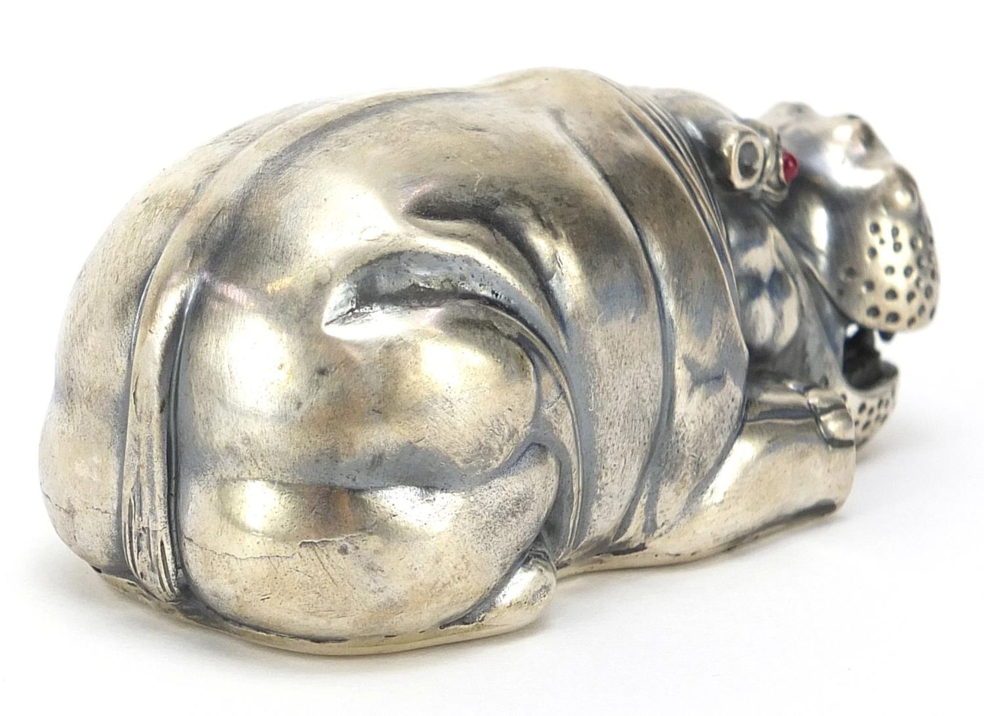 Silver hippopotamus with ruby eyes, impressed Russian marks, 7.5cm in length, 76.6g - Image 2 of 4