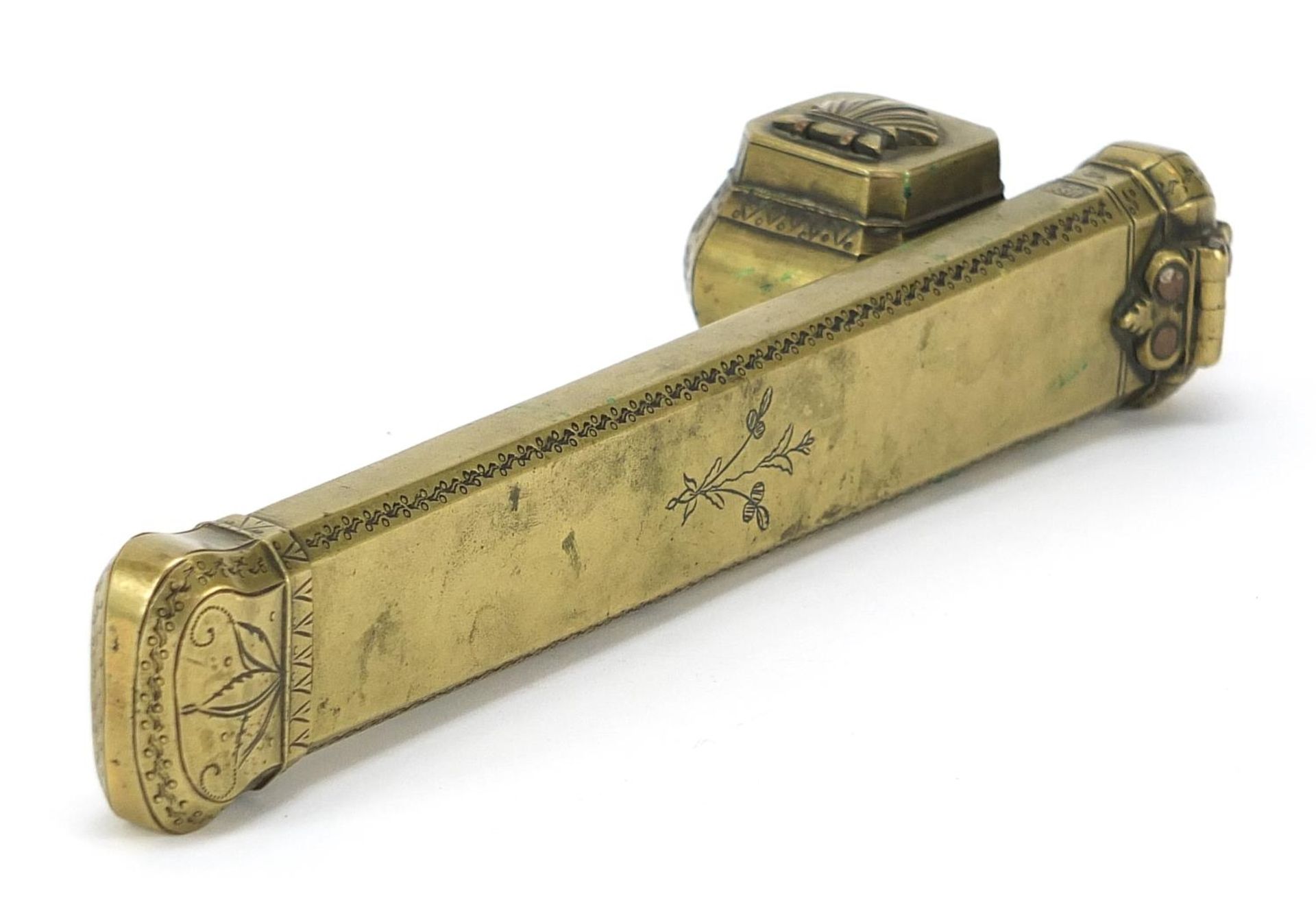 Islamic brass Divit pen box, impressed marks to the top, 5.5cm in length - Image 2 of 4
