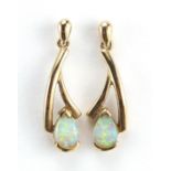 Pair of 9ct gold opal drop earrings, 2.2cm high, 2.0g