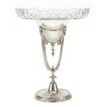 WMF style silver plated centrepiece with cut glass bowl, 36.5cm high