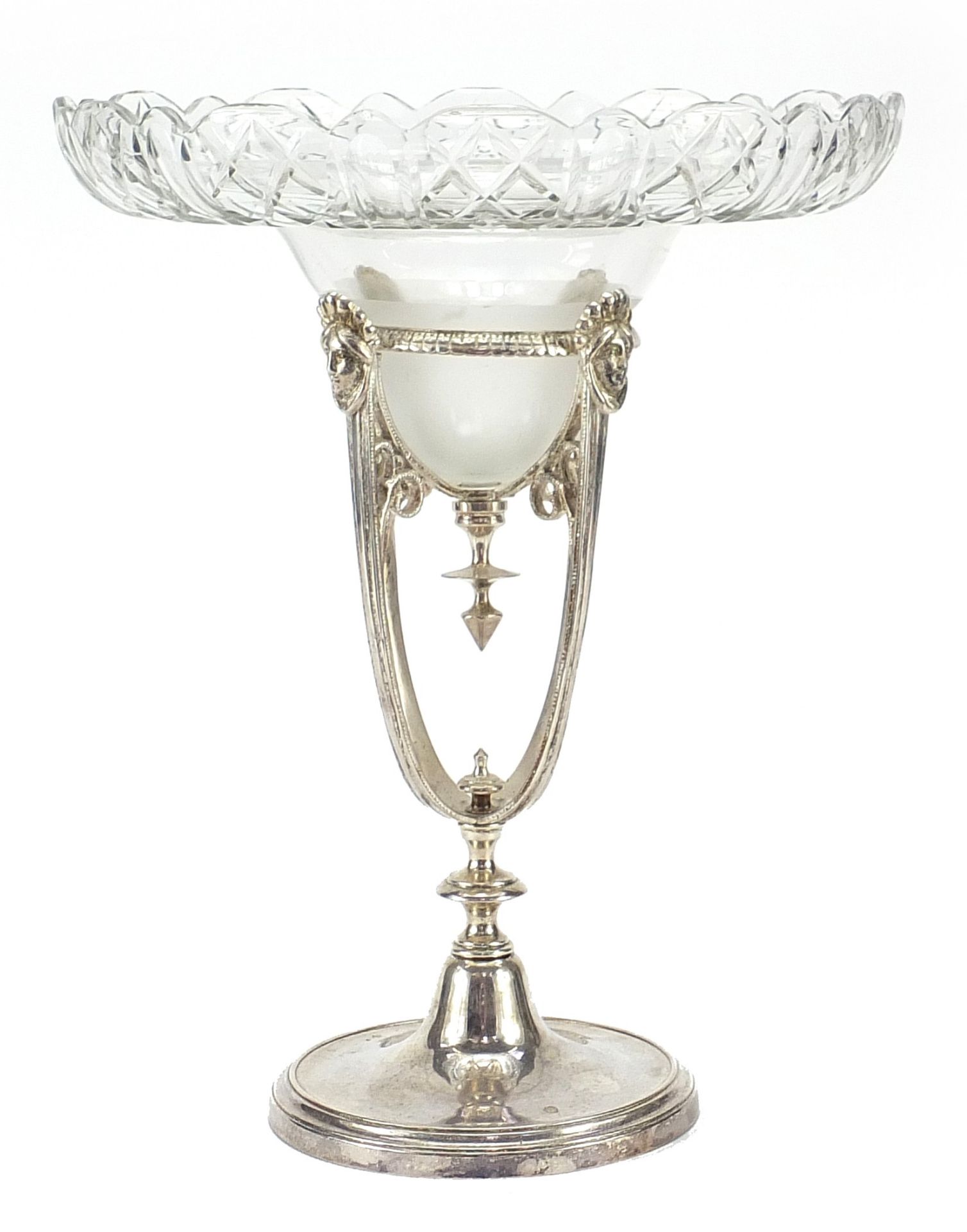 WMF style silver plated centrepiece with cut glass bowl, 36.5cm high