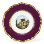 Flight Bar & Bar, Worcester porcelain cabinet plate hand painted with a view of Neath Castle,