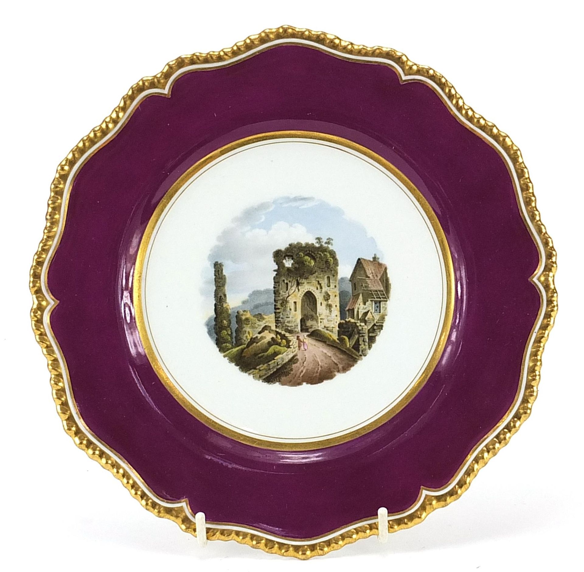 Flight Bar & Bar, Worcester porcelain cabinet plate hand painted with a view of Neath Castle,