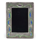 Art Nouveau style sterling silver and enamel easel photo frame embossed with stylised flowers, 19.