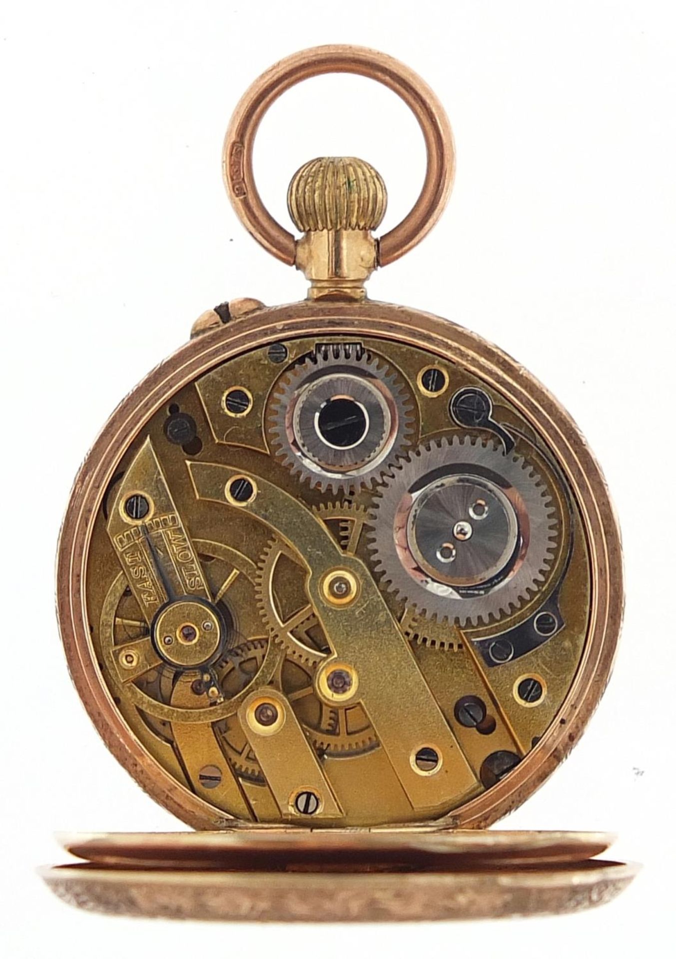 Ladies 9ct rose gold pocket watch with ornate dial, 32mm in diameter, 22.5g - Image 3 of 5