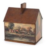 Mahogany house design money box with views of The Dog & Duck Ferry, Worcestershire and Knole,