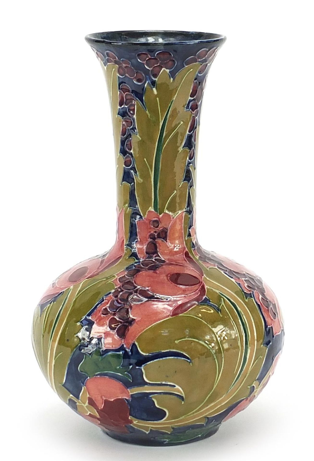 Charlotte Rhead, Bursley Ware vase hand painted in the Green Seed Poppy pattern, 28cm high - Image 2 of 3