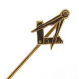 9ct gold masonic stickpin, 4.5cm high, 0.7g