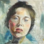 Clive Fredriksson - Portrait of a female, Impressionist oil on canvas, unframed, 75cm x 75cm