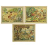 After Walter R Duff - The Perils of Early Golf, set of three golfing interest prints in colour