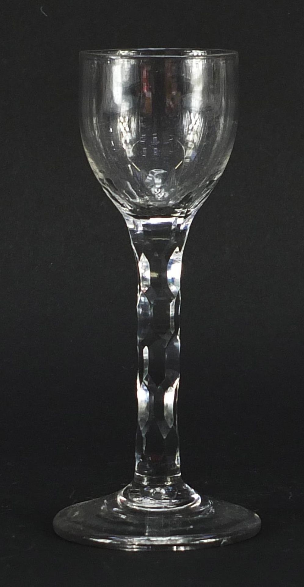 18th century wine glass with facetted stem, 15.5cm high - Image 2 of 3