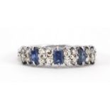 18ct white gold sapphire and diamond ring, size J, 3.3g