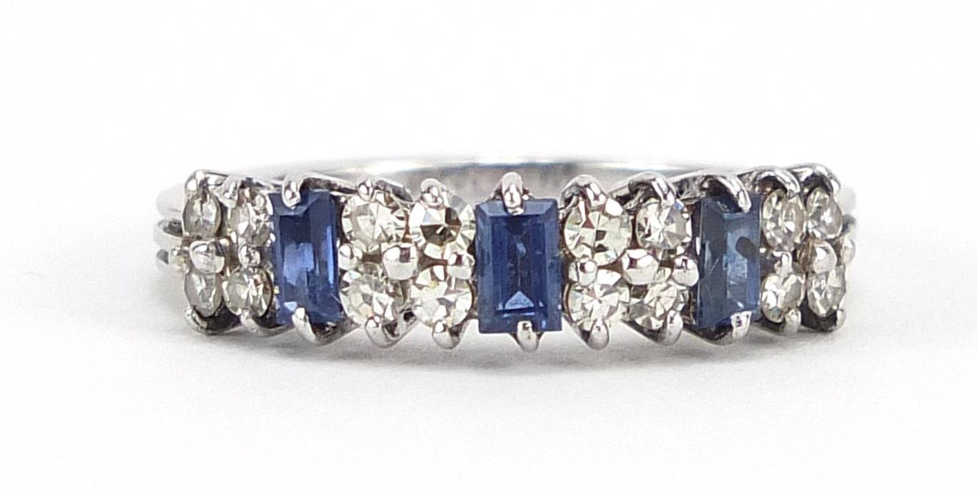18ct white gold sapphire and diamond ring, size J, 3.3g