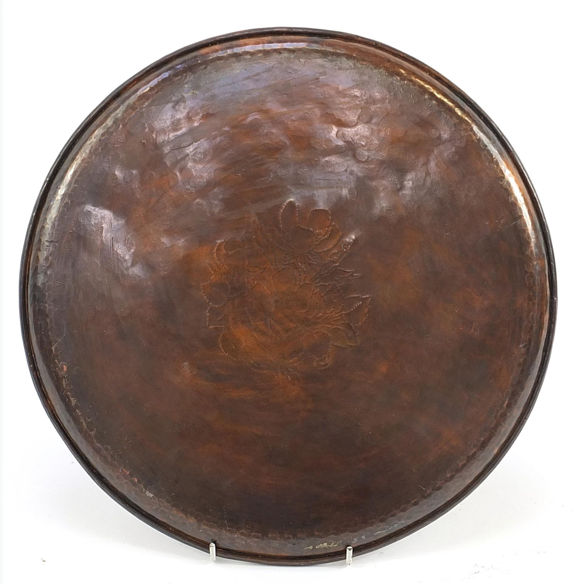 Hugh Wallis, Arts & Crafts copper and pewter tray, 33cm in diameter - Image 2 of 2