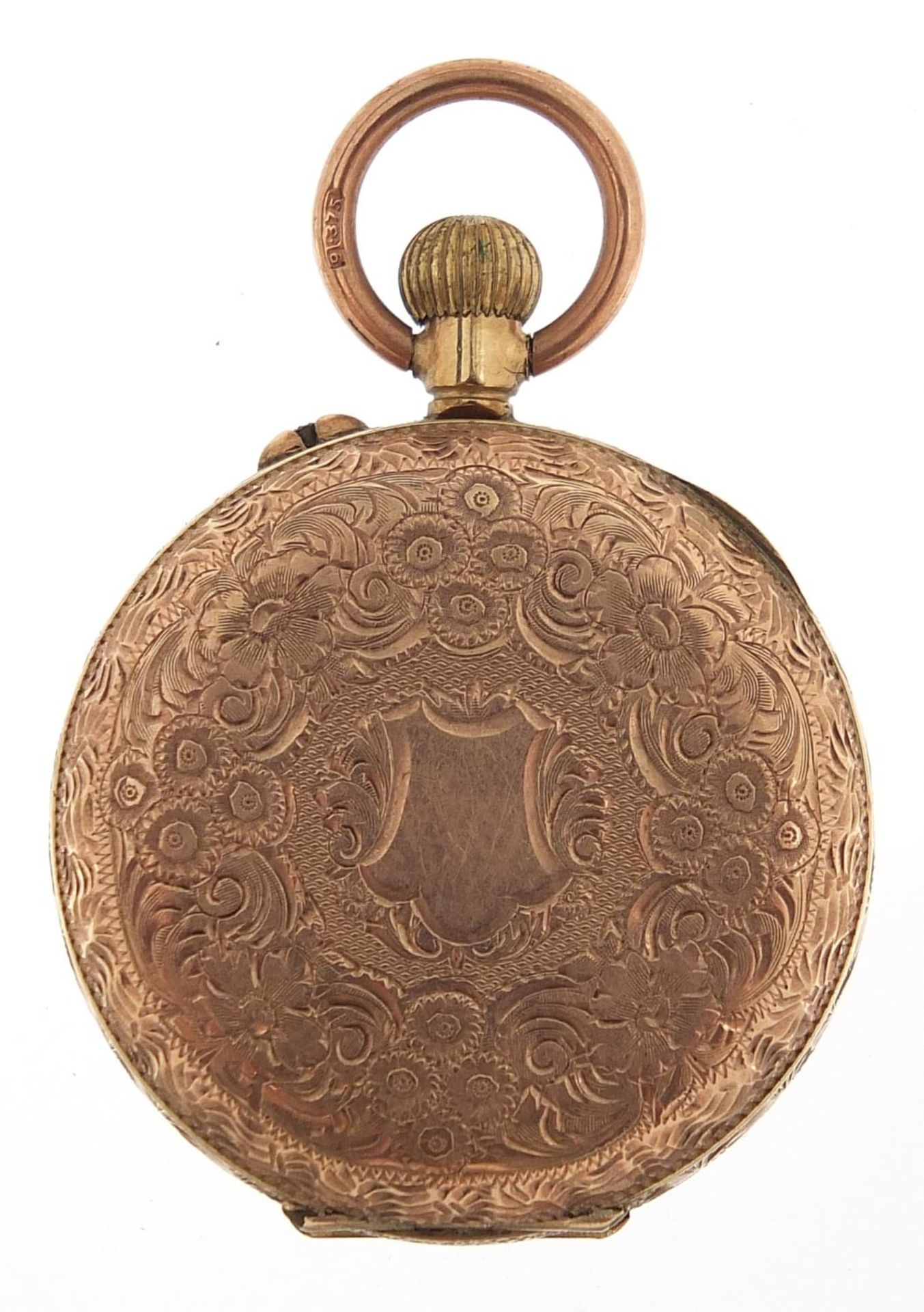 Ladies 9ct rose gold pocket watch with ornate dial, 32mm in diameter, 22.5g - Image 2 of 5
