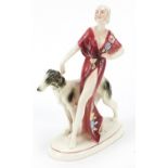 Katshutte, German Art Deco figurine of a female with dog numbered A 97 to the base, 21.5cm high