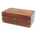 Victorian campaign style walnut writing slope with brass mounts, 15.5cm H x 40cm W x 23cm D